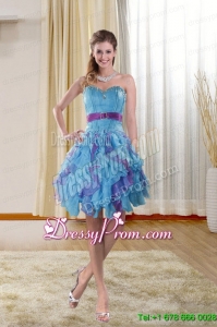 Sweetheart 2015 Short Prom Dresses with Ruffles and Beading