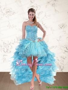Baby Blue Sweetheart High Low Christmas Party Dress with Ruffles and Beading
