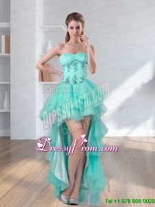High Low Turquoise Sweetheart Christmas Party Dress with Embroidery