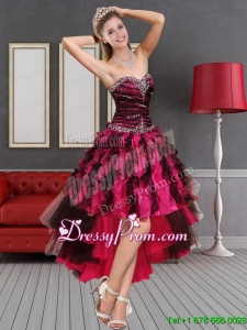 Multi Color High Low Sweetheart Christmas Party Dress with Beading and Ruffles