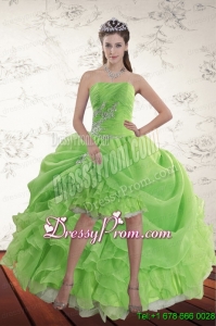 High End Spring Green High Low Prom Dresses with Ruffles and Beading
