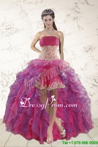 2015 Classical High Low Designer Prom Dresses with Appliques and Ruffles