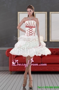 2015 Designer Strapless Prom Dresses with Embroidery and Ruffle layers