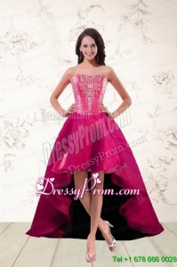 2015 Strapless High Low Prom Dresses with Appliques