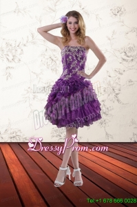 Designer Strapless 2015 Prom Dresses with Appliques and Ruffles