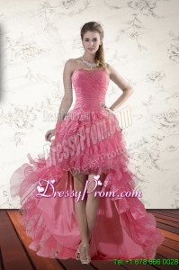 Exclusive Beaded High Low 2015 Prom Dresses with Ruffles