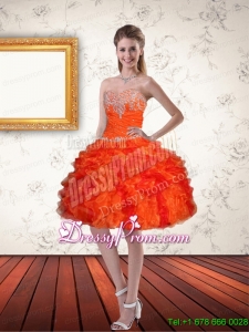 Gorgeous Sweetheart Orange Designer Prom Dresses with Ruffles and Beading
