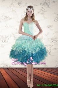 Pretty Multi Color Sweetheart Ruffled Prom Dresses with Beading