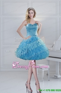 2015 Prefect Ball Gown Baby Blue Beading Maxi Prom Dresses for Spring