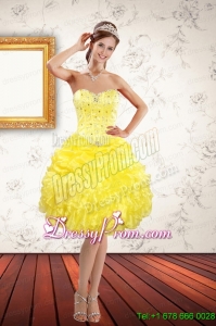 Beautiful Sweetheart Beaded and Ruffled Yellow Prom Dresses for 2015 Spring