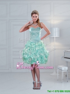 Perfect Ruffled Sweetheart Beaded Prom Dresses in Apple Green