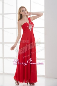 Empire One Shoulder Floor-length Chiffon Red Prom Dress