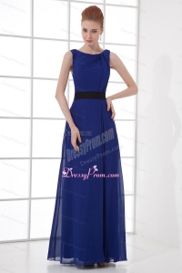Peacock Blue Empire Bateau Floor-length Backless Prom Dress
