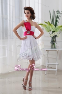A-line One Shoulder Beading and Ruching Chiffon White Prom Dress