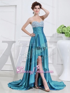 Sweetheart High-low Beading and Applique Taffeta Teal Prom Dress