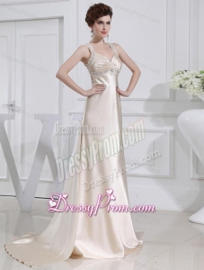 A-line Halter Top Floor-length Beading Elastic Woven Satin Prom Dress