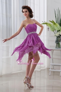 Fuchsia Empire Sweetheart Short Beading Ruching Chiffon Prom Dress