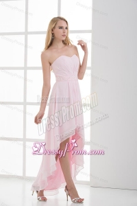 High-low Sweetheart Chiffon Baby Pink EmpireProm Dress with Beading