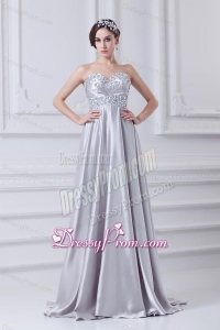 Silver A-line Sweetheart Taffeta Beading Brush Train Prom Dress