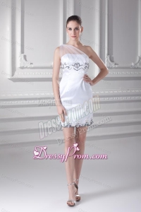 White One Shoulder Taffita Mini-length Prom Dress with Appliques and Ruching