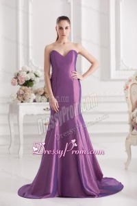 Mermaid Sweetheart Court Train Ruching Purple Prom Dress