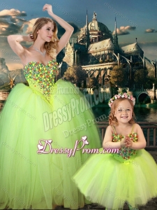 2016 New Arrivals Beaded Really Puffy Latest Prom Dress in Yellow Green and Classical Spaghetti Straps Little Girl Dress with Beading