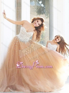 New Arrivals Beaded Prom Dress with Brush Train and Cheap Sweetheart Little Girl Dress with Beading