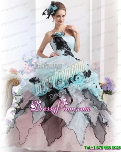Ruffles Multi Color 2015 Cheap Quinceanera Dresses with Hand Made Flowers