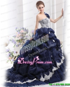 2015 Pretty One Shoulder Ruffles Quinceanera Dresses with Hand Made Flowers and Pick Ups