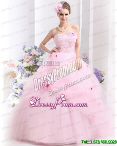 Pretty Baby Pink Sweet Sixteen Dresses with Hand Made Flowers