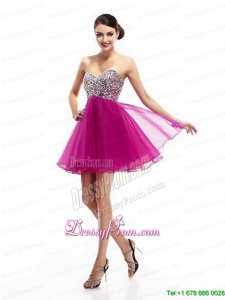 2015 Beautiful Hot Pink Sweetheart Prom Dresses with Rhinestone