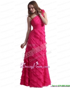 2015 One Shoulder Prom Dresses with Ruffled Layers and Hand Made Flower
