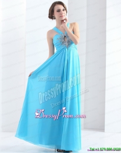 Designer 2015 Gorgeous Halter Top Floor Length Prom Dress with Ruching and Beading