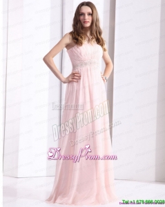 Designer Baby Pink Strapless Prom Dresses with Ruching and Beading