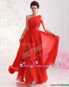 Designer and New Style Ruching Red One Shoulder Prom Dresses for 2015