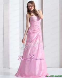 2015 Cheap Baby Pink Sweetheart Prom Dress with Beading and Ruching