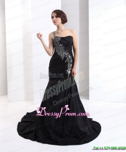 2015 Plus Size One Shoulder Prom Dress with Brush Train