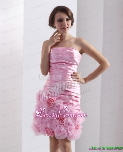 2015 Plus Size Strapless Ruching Mini Length Prom Dress in Baby Pink