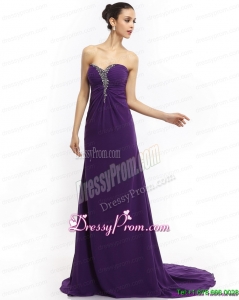 Plus Size 2015 Brush Train Sweetheart Prom Dress with Ruching and Beading