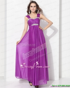 Plus Size Empire Floor Length Prom Dress with Ruching and Beading