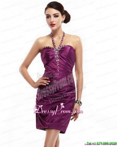 Vintage 2015 Halter Top Short Dama Dresses with Ruching and Beading