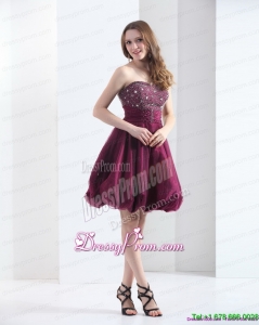 Vintage Wine Red Strapless Short Prom Dresses with Beading