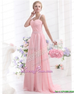 Fashionable 2015 Baby Pink Prom Dress with Brush Train and Ruching