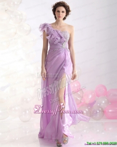 Fashionable 2015 Beautiful Empire One Shoulder Prom Dress with Beading and High Slit