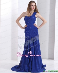 Fashionable 2015 One Shoulder Prom Dress with Ruching and Beading