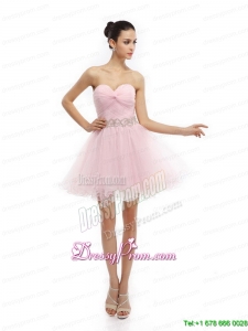 On Sale Baby Pink Sweetheart Ruching Short Prom Dresses for 2015