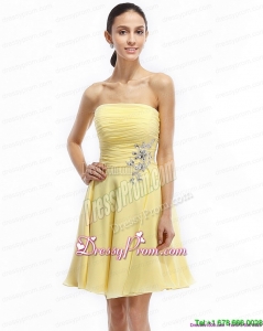 On Sale Strapless Mini Length Prom Dresses with Ruching and Rhinestones