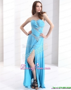 Vintage Affordable Sweetheart Ruching 2015 Prom Dresses with Beading and High Slit