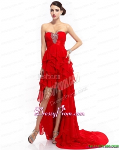 High End High Low Ruffled Layers Beading Red Prom Dresses for 2015