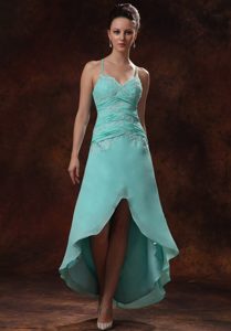Spaghetti Straps Crisscross Back Turquoise High-low Prom Dress